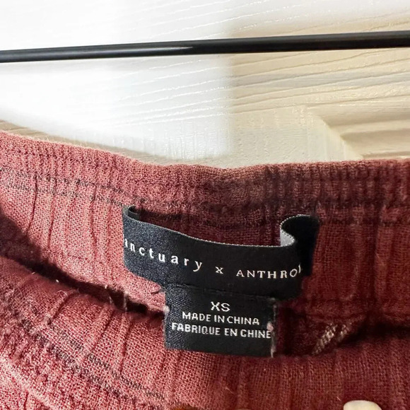 SANCTUARY ANTHROPOLOGIE XS Linen‎ Blend Burgundy Stripe Cropped Cargo Pant - Picture 3 of 6